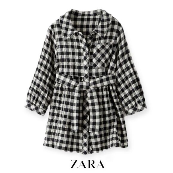 ZARA Kids | Black | TEXTURED GINGHAM DRESS - Picture 1 of 6